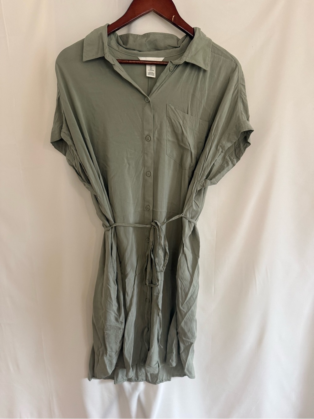 Maternity Light Sage Shirt Dress with Tie Waist